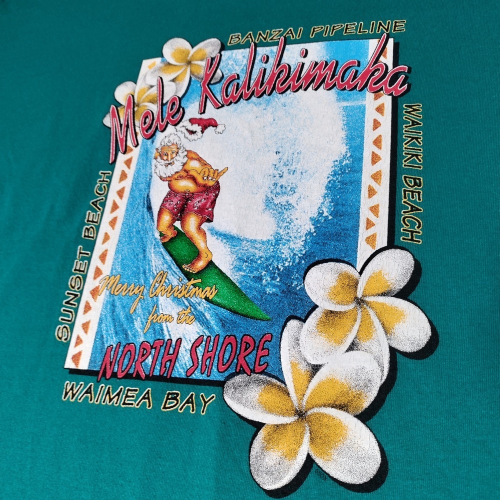 Mele Kamikimaka North Shore Waikiki Waimea Sunset Banzai Santa T Shirt Best XL